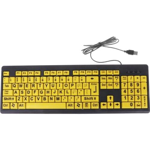 Big Black Letter Print Yellow Button USB Wired Keyboard For Elderly & Low Vision