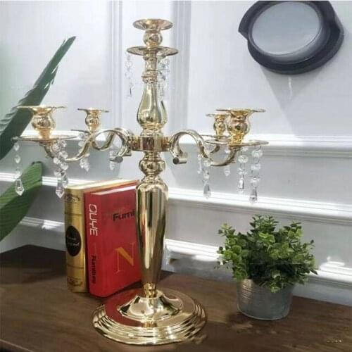 Party Supply Gold Candle Holder Table Centerpieces 5-arms Tall Crystal Wedding Candelabra qq301