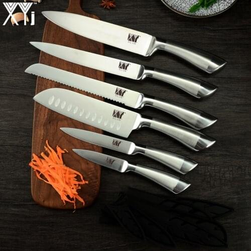 XYj 7cr17 Stainless Steel Kitchen Knives Set Fruit Utility Santoku Chef Slicing Bread Cooking Knife One Piece Structure Knives