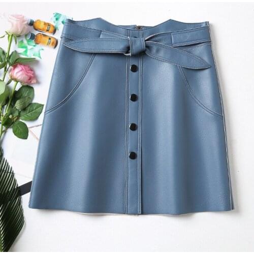 Womens Genuine Leather Skirt Women Natural Real Sheepskin Office Ladies High Waist Elegant Mini Short A-Line Skirts Work Wear