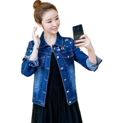 2021Autumn Women Jackets Embroidery Short Denim Jacket Loose Casual Jeans Jacket Women Coat Outwear Female Jacket Plus Size 5XL