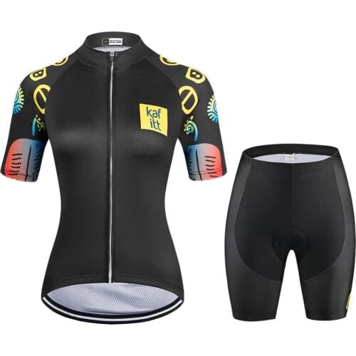 Lady Kafitt Cycling Jersey Short Sleeve Set Women Cycling Clothing Fashion Leisure Dress Bike Cycle Shirt Breathable Quick-Dry S