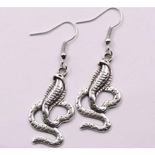 1Pair Antique Silver and Bronze Color king cobra snake Charm Drop Earring, Dangle Earrings For Womens