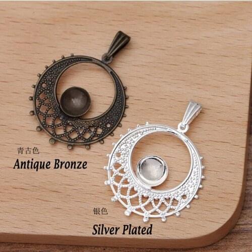 100pcs silver plated antique bronze 25mm flower 8mm bowl cap pendant bezel blank cabochon base jewelry settings