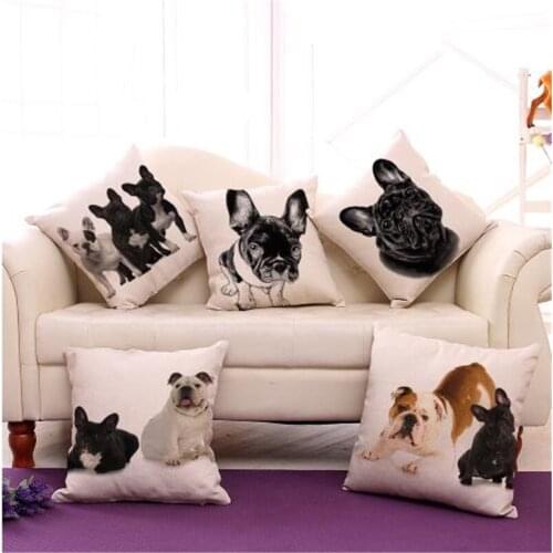 18"Cotton Linen French Bulldog Digital Print Square Decorative Throw Pillow Cushions For Sofa Car Home Decor No Fill