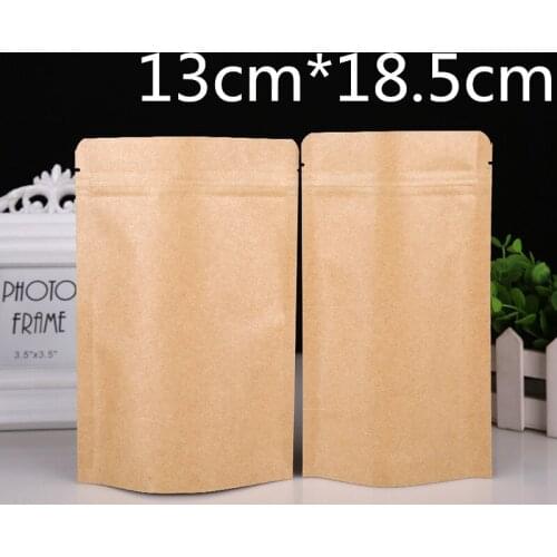 5.1''x7.3'' (13*18.5cm) Self Seal Kraft Paper Doypack Pouches With Aluminum Foil Coated Inner Stand Up Coffee Powder Storage Bag