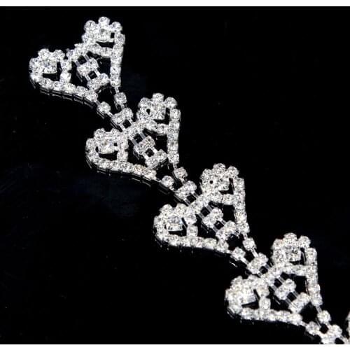 5Yards Heart Rhinestone Trim New Chain Design Rhinestone Chain Trims For Ladies Clothing Decoration