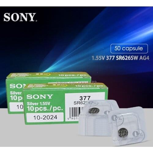 50PCS Sony Single grain packing 377 AG4 LR626 626 1.55V sr626sw CX66 Watch Button Cell Battery For Watch Battery