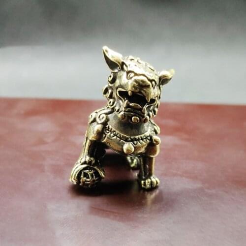 Antique Bronze Lion 1 Pair Figurines Miniatures Lucky Office Desk Ornament Copper Animal Small Statue Home Feng Shui Decorations