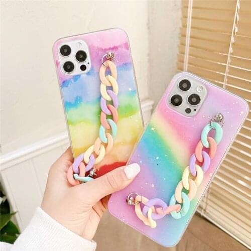 Glitter Stars Rainbow Wristband Phone Case For iphone 12 Pro max 6 6S 7 8 Plus X XR XS Max phone 11 Pro max cover Coque fundas