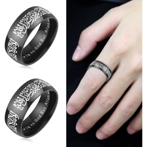 Bohemian Hip Hop Buddhist sanskrit Thumb Ring With Letter Religious Black Ring Men Woman Large Rings Stainless Steel jewelry 8m