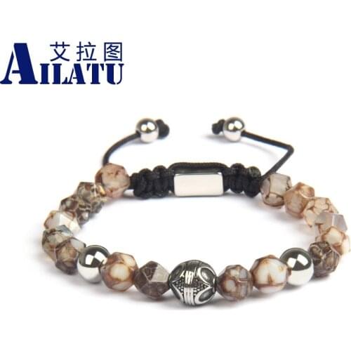New Stainless Steel Spacer Beads Macrame Bracelet with 8mm Faceted Cut Natural Stone Beads Top Quality Handmade Jewelry