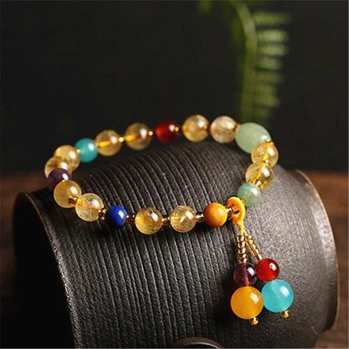 Natural Citrine Beaded Bracelets For Women Agate Jade Beads Bracelet Bangle Charms Healing Energy Rosary Gift Lucky Jewelry