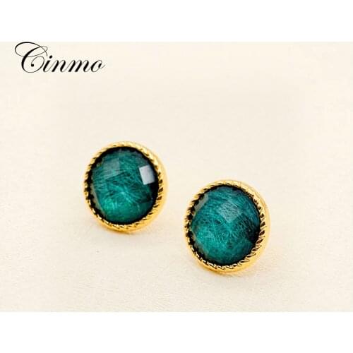 Cinmo Blue Crystal Round Piercing Stud Earrings Kpop Trendy Statement Earrings For Women Girls Trendy Party Ear Jewelry Gifts