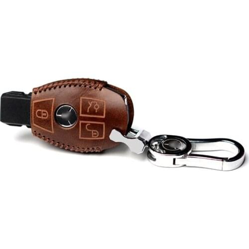 For Mercedes-Benz C E S M CLS CLK GL GL Class 3 plus leather keyless smart key fob phone case with keychain