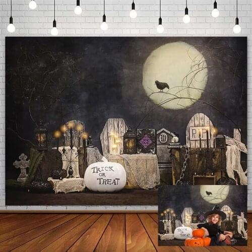 Halloween Backdrop Pumpkin Night Moon Cemetery Crow Trick Or Treat Witch Kid Photography Background Photo Studio Decor Photozone