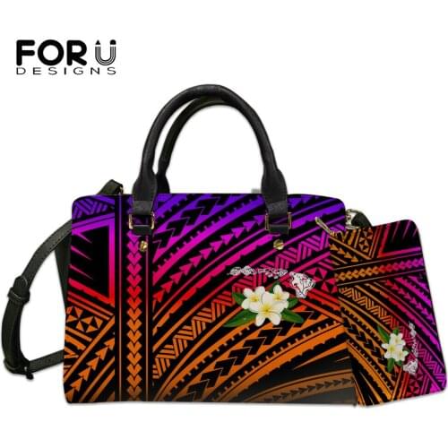 FORUDESIGNS Gradient Polynesia Tribe Pattern Women Luxury Pu Shoulder Bag And Wallet Ladies Casual Top-handle Clutch Sac A Main