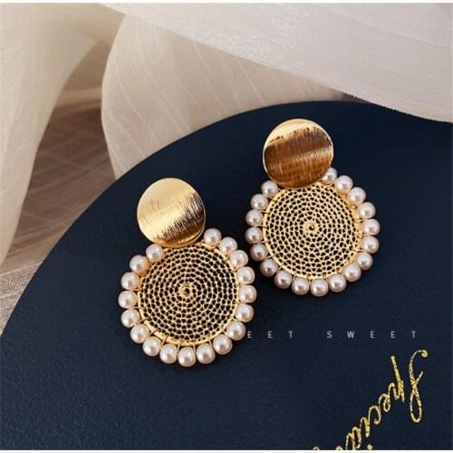XIYANIKE Geometric Round Pearl Earrings Temperament Online Celebrity Earrings Personality Design Earrings New 2021
