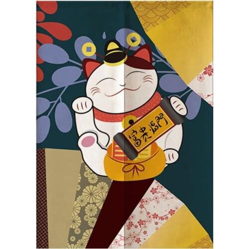 Chinese Lucky Cat Fengshui Door Curtain Decorative Kitchen Bedroom Restaurant Entrance Noren Half Doorway Curtains