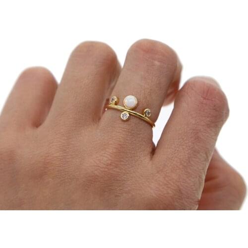 ROUND bezel Setting Ring new design simple Yellow Gold color Real OPAL Wedding Jewelry For Sale fashion rings