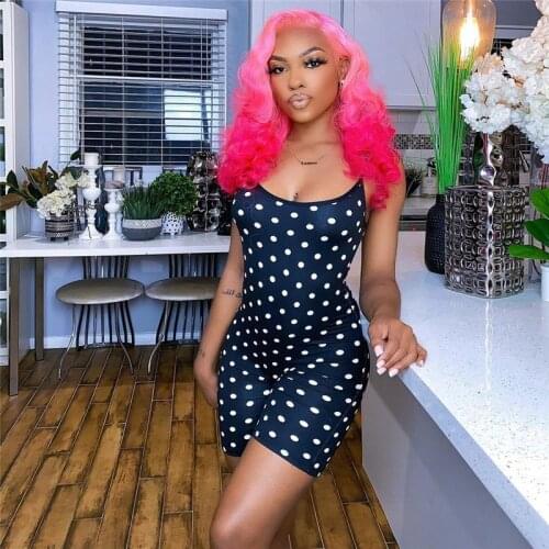 Hirigin Jumpsuits 2021 Sexy Women Polka Dot Sleeveless Strap Playsuits Bodycon Summer Biker Shorts Overalls Rompers