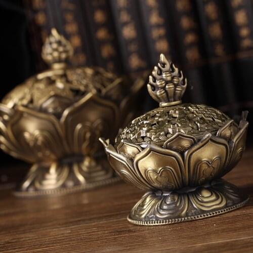 Chinese Alloy Buddha Incense Burner Lotus Flower Incense Holder Household Incense Burner Censer for Buddhist Home Furnishings