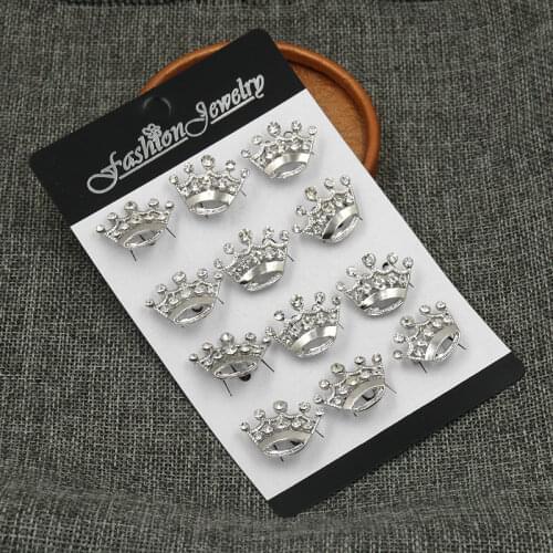 WEIMANJINGDIAN Pack of 12 pieces Cute Small Crown Brooch Pins Set For Women or Bags or Collar Pins