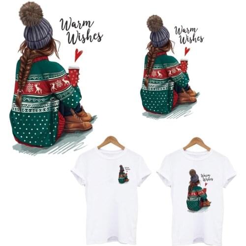 DIY Patches Beautiful Girl Winter Patches for Clothes T-shirt Hoodies Jacket Transfers Sticker On Clothes Christmas Gift Decor