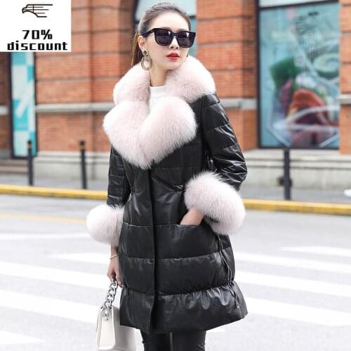 Genuine Sheepskin Coat Winter Coat Women Real Fox Fur Collar Down Jackets for Real Leather Jacket Chaqueta Mujer MY4203