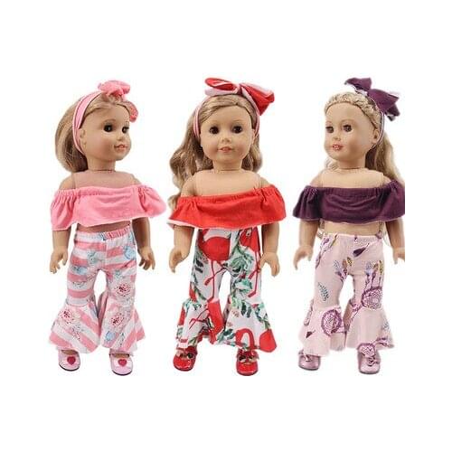 2021 New Pattern Clothes Straight Shoulder + Flared Pants Suit Fit 18 Inch American&43cm Baby New Born Doll Clothes Accessories