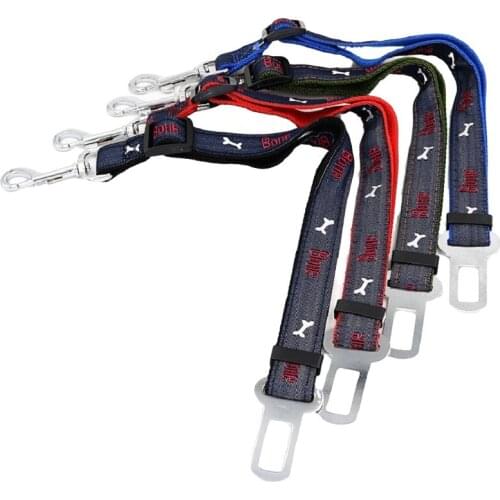 New Thicken jean embroidery Bone dog car Safety Seat Belt 2.5CM pet dog Car Travel Seatbelt adjustable dog Vehicle seat belts