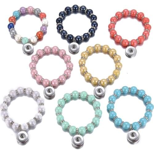 New fashion Beauty Round Pure Color beads elastic Crystal snap bracelets bangle for 18mm snap buttons Gift AB0077