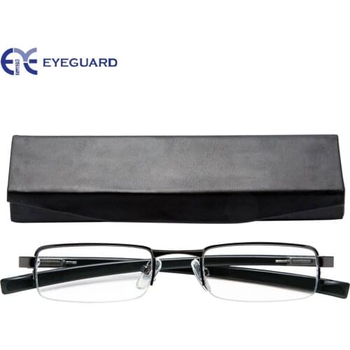 EYEGUARD Half Metal Frame Mini Size Lens Reading Glasses Readers Unisex with Hard Case Grey