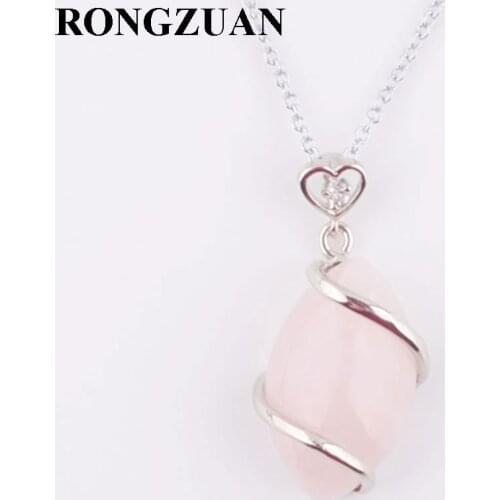 RONGZUAN Necklace & Pendant Natural Rose Quartzs Stone Horse Eye Shape Bead Reiki Chakra Pendant Chain Necklaces Jewelry TN3242