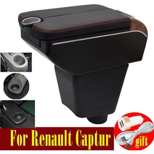 For Renault Captur Kaptur QM3 armrest box 2013-2017 Double doors open 7USB Centre Console Storage Box Arm Rest
