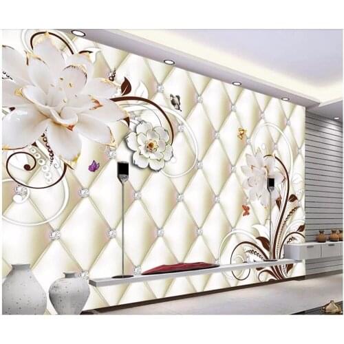 Custom photo 3d wall papers home decor White jade carving flower soft package background 3d wall murals wallpapers for walls 3 d