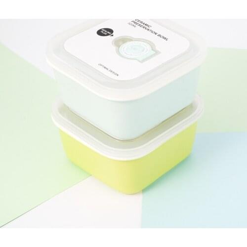 Portable 520ml Lunch Box Square Ceramic Bowl Lunch Box Microwave Food Storage Container Tableware For Home Ourdoor Travelling