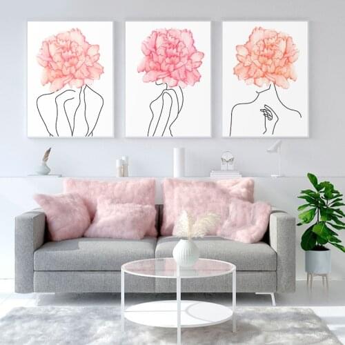 Head Of Flower Female Poster Abstract Line Drawing Print Canvas Painting Wall Art Decorative Picture for Living Room Home Decor
