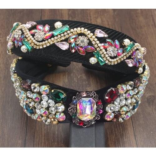 Luxury European and American Baroque Colorful Rhinestones Pearl Wild Dance Headband Street Shooting Travel Personality Headband