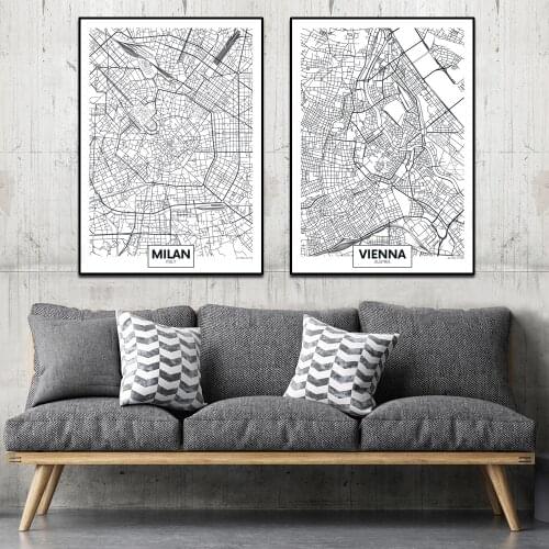 Modern Simple Wind Black-And-White City Line Map Bedroom Living Room Decoration Painting Sofa Background Wall