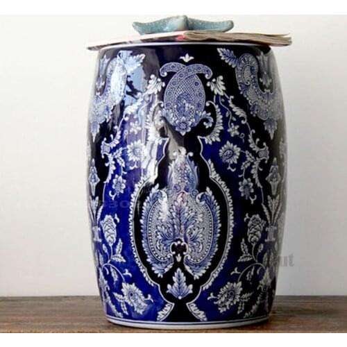 Chinese Blue & White Porcelain Drum Stool Pier Bedroom Dressing and Shoe Changing Stool Bathroom Living Room Chair