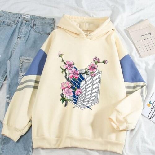 Anime Attack on Titan Hoodies for Women/ Men Long Sleeve Print Shingeki No Kyojin Loose Spell Color Splicing Sweatshirt Autumn