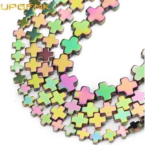 UPGFNK 6/8/10mm Natural Stone New Green Cross Hematite Spacer Loose Beads For Jewelry Making Diy Bracelet Pendants Accessories