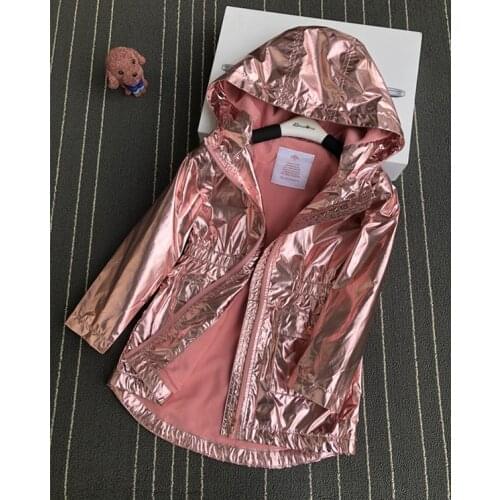 Children/Kids/Girls Windproof Water Resistant Autumn jacket w Fleece Lining, Shiny Gold Pink Jackets, Girls Parka, 4Y to 12Y