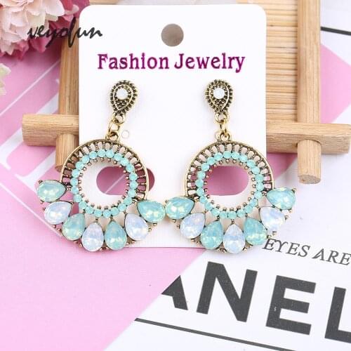 Veyofun Acrylic Drop Earrings For Woman AB Color Rhinestone Hollow out Dangle Earrings Jewelry
