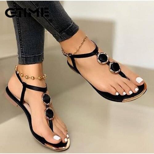 Womens Sandals 2021 Bohemia T-tied Low Heels Clip Toe Leather Lady Sandales Femme Ankle Strap Summer Beach Casual Female Shoes
