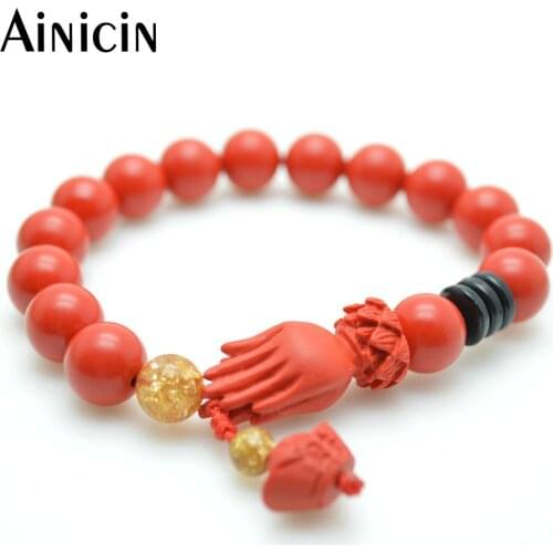 10pcs High Quality Imitated Red Cinnabar Hand Charms Bangles 8mm Round Beads Strand Bracelets Fashion Women Jewelry