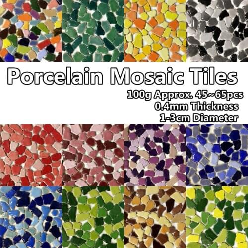 100g(Approx. 45pcs~65pcs) Porcelain Mosaic Tiles 1-3cm Diameter 0.4mm Thickness Ceramic Mosaic Stones DIY Mosaic Craft Material