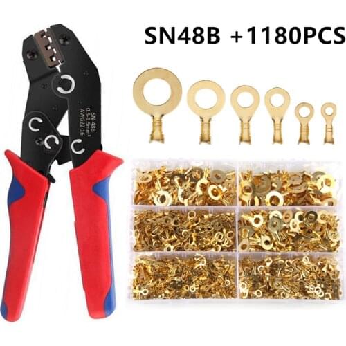 1180PCS M3/M4/M5/M6/M8/M10 Ring Lugs Eyes Copper Crimp Terminals Cable Lug Wire Connector Non-insulated Assortment Kit