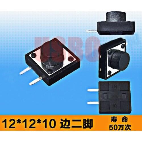 12*12*10/9.5/9/8.5/8mm 2 Pins Side Feets Microswitch Switch SMD SMT Brass Touch Tact Switch Black Hight Quality